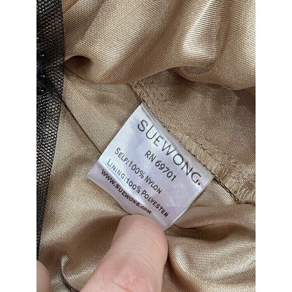 Sue Wong Nocturne Evening Dress Sz 4 Sheer Nude Black Gray Floral Lace Beaded - Picture 9 of 9